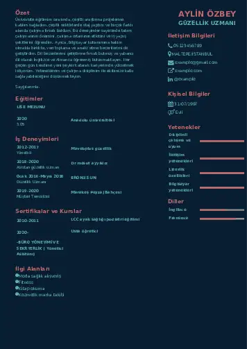 Güzellik Uzmanı Cv Örnekleri  cv indir